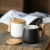 R RUNVEL Espressotassen Kaffeetassen groß Kaffeetassen mit Deckel und Edelstahllöffel KeramikTasse mit Holzgriff 400 ML Tassen kaffeebecher Coffee Cup Weiß - 5