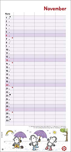 sheepworld Familienplaner 2022 - Wandkalender mit Monatskalendarium, 5 Spalten, Schulferien, 2 Stundenpläne, 3-Monats-Ausblick Januar bis März 2023 - 21 x 45 cm - 12