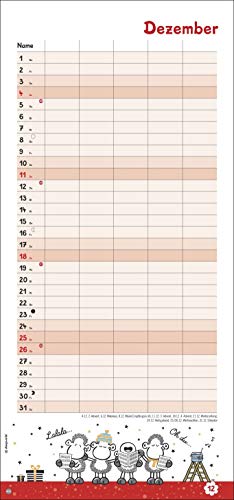 sheepworld Familienplaner 2022 - Wandkalender mit Monatskalendarium, 5 Spalten, Schulferien, 2 Stundenpläne, 3-Monats-Ausblick Januar bis März 2023 - 21 x 45 cm - 13