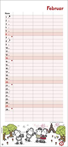sheepworld Familienplaner 2022 - Wandkalender mit Monatskalendarium, 5 Spalten, Schulferien, 2 Stundenpläne, 3-Monats-Ausblick Januar bis März 2023 - 21 x 45 cm - 3