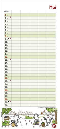 sheepworld Familienplaner 2022 - Wandkalender mit Monatskalendarium, 5 Spalten, Schulferien, 2 Stundenpläne, 3-Monats-Ausblick Januar bis März 2023 - 21 x 45 cm - 6