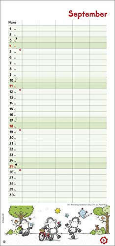 sheepworld Familienplaner 2022 - Wandkalender mit Monatskalendarium, 5 Spalten, Schulferien, 2 Stundenpläne, 3-Monats-Ausblick Januar bis März 2023 - 21 x 45 cm - 10