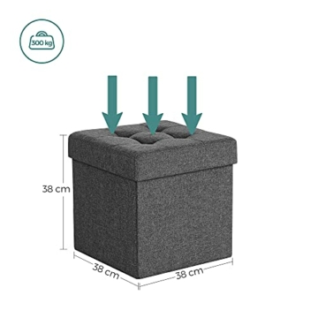 SONGMICS Sitzhocker mit Stauraum, Sitzwürfel mit Deckel, Sitztruhe, Aufbewahrungsbox, faltbar, max. statische Belastbarkeit 300 kg, 40 L, 38 x 38 x 38 cm, Leinenimitat, dunkelgrau LSF27Z - 7