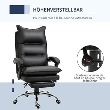 Vinsetto Bürostuhl mit Fußstütze höhenverstellbarer Schreibtischstuhl Drehstuhl Rückenlehne Kunstleder Schwarz 66 x 72 x 122-130 cm - 5