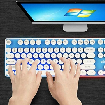 104-Key Verkabelten Computer Luminous Keyboard, Sieben-Farben-Hintergrundbeleuchtung USB Retro Notebook Gaming Keyboard Geeignet Für Desktop-Computer,Rot - 3