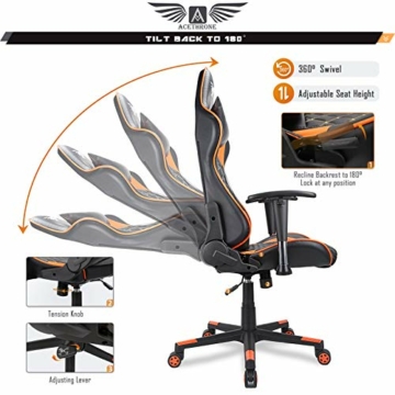 Acethrone Gaming-Stuhl ergonomischer,E-Sports Stuhl Bequemer Computerstuhl Rückenlehne,165° neigbar mit Kopfstütze und Lendenkissen Gamer-Sitz Höhe & Armlehnen verstellbar 360 ° drehbarstuhl (Orange) - 3