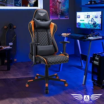 Acethrone Gaming-Stuhl ergonomischer,E-Sports Stuhl Bequemer Computerstuhl Rückenlehne,165° neigbar mit Kopfstütze und Lendenkissen Gamer-Sitz Höhe & Armlehnen verstellbar 360 ° drehbarstuhl (Orange) - 7