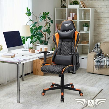 Acethrone Gaming-Stuhl ergonomischer,E-Sports Stuhl Bequemer Computerstuhl Rückenlehne,165° neigbar mit Kopfstütze und Lendenkissen Gamer-Sitz Höhe & Armlehnen verstellbar 360 ° drehbarstuhl (Orange) - 8