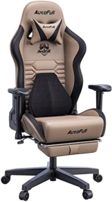 AutoFull Gaming Stuhl Bürostuhl Gamer Ergonomischer Schreibtischstuhl PC-Stuhl mit hoher Rückenlehne und Lendenwirbelstütze,Einstellbare Sitzhöhe und Rückenlehnenneigung, Fußstütze,Braun - 1