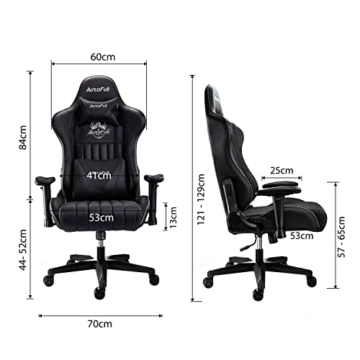 AutoFull Gaming Stuhl Schreibtischstuhl Gamer Ergonomischer Bürostuhl mit hoher Rückenlehne und Lendenwirbelstütze,PU-Leder,Einstellbare Sitzhöhe und Rückenlehnenneigung,schwarz (DREI Jahre Garantie) - 7