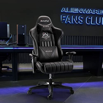 AutoFull Gaming Stuhl Schreibtischstuhl Gamer Ergonomischer Bürostuhl mit hoher Rückenlehne und Lendenwirbelstütze,PU-Leder,Einstellbare Sitzhöhe und Rückenlehnenneigung,schwarz (DREI Jahre Garantie) - 8