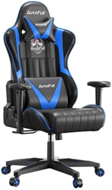 AutoFull Gaming Stuhl Schreibtischstuhl Gamer Ergonomischer Bürostuhl mit hoher Rückenlehne und Lendenwirbelstütze,PU-Leder,Einstellbare Sitzhöhe und Rückenlehnenneigung,Blau (DREI Jahre Garantie) - 1