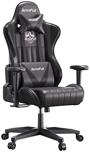 AutoFull Gaming Stuhl Schreibtischstuhl Gamer Ergonomischer Bürostuhl mit hoher Rückenlehne und Lendenwirbelstütze,PU-Leder,Einstellbare Sitzhöhe und Rückenlehnenneigung,schwarz (DREI Jahre Garantie) - 1