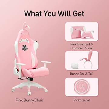 AutoFull Pink Gaming Stuhl Bürostuh Chefsessel PU-Leder Ergonomische Computer Stühle mit Süßen Hasenohren und Schwanz, rosa (DREI Jahre Garantie) - 6