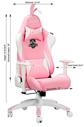 AutoFull Pink Gaming Stuhl Bürostuh Chefsessel PU-Leder Ergonomische Computer Stühle mit Süßen Hasenohren und Schwanz, rosa (DREI Jahre Garantie) - 7