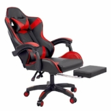 CO-Z Gaming Stuhl Ergonomischer Computer Spielstuhl Massage Leder Gamer Stuhl höhenverstellbarer Computerstuhl Bürostuhl, Schreibtischstuhl mit Kopfstütze, Armlehnen und Fußstützen (Rot & Schwarz) - 1