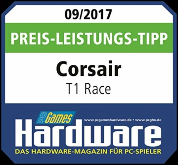 Corsair T1 Race Racing Gaming-Stuhl aus Kunstleder, einfache Montage, ergonomisches Drehgelenk, höhenverstellbar und 4D-Armlehnen, Lordosenstütze, bequem mit Liege - Schwarz - 13
