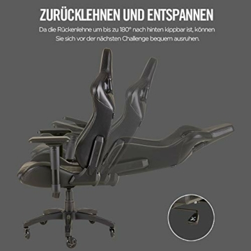 Corsair T1 Race Racing Gaming-Stuhl aus Kunstleder, einfache Montage, ergonomisches Drehgelenk, höhenverstellbar und 4D-Armlehnen, Lordosenstütze, bequem mit Liege - Schwarz - 5