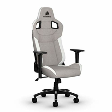 Corsair T3 Rush - Polyester Stoff Gaming Stuhl (Atmungsaktivem Weichen Stoff, Gepolsterten Nackenkissen, Lendenstütze aus Memory-Schaumstoff, 4D-Armlehnen, Leich Montieren) Grau/Weiß - 1