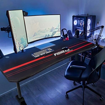 Devoko Gaiming Tisch Gaming Schreibtisch Gamer Computertisch Ergonomischer PC Schreibtisch mit Getränkehalter und Kopfhörerhalter T-förmiger (Schwarz, 140 x 60 cm) - 6