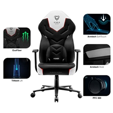 Diablo X-Gamer 2.0 Gaming Stuhl Bürostuhl Stoffbezug Ergonomisches Design Lendenwirbelkissen Softpadauflage (Schwarz-Weiß) - 2