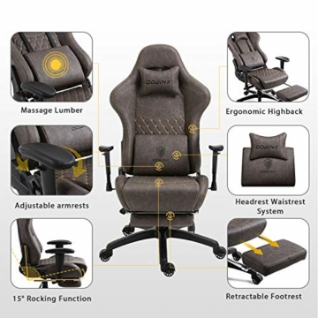 Dowinx Gaming Stuhl Ergonomischer Rennstil mit Massage Lendenwirbelstütze Bürosessel für Computer PU-Leder mit versenkbarer Fußstütze (Braun) - 3