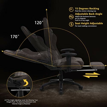 Dowinx Gaming Stuhl Ergonomischer Rennstil mit Massage Lendenwirbelstütze Bürosessel für Computer PU-Leder mit versenkbarer Fußstütze (Braun) - 4