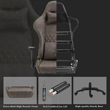 Dowinx Gaming Stuhl Ergonomischer Rennstil mit Massage Lendenwirbelstütze Bürosessel für Computer PU-Leder mit versenkbarer Fußstütze (Braun) - 5