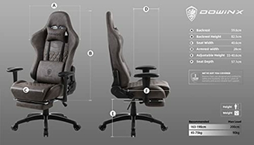 Dowinx Gaming Stuhl Ergonomischer Rennstil mit Massage Lendenwirbelstütze Bürosessel für Computer PU-Leder mit versenkbarer Fußstütze (Braun) - 6