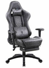 Dowinx Gaming Stuhl Ergonomischer Rennstil mit Massage Lendenwirbelstütze Bürosessel für Computer PU-Leder mit versenkbarer Fußstütze (Grau) - 1