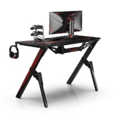 Dripex Ergonomischer Gaming Tisch, Schreibtisch Gaming mit Großer Oberfläche, Kohlefaser-Desktop, mit Getränke-, Gamepad- und Kopfhörerhalter, 110x75x55cm - 1