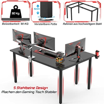 Dripex Gaming Tisch Schreibtisch 155CM Ergonomic Gaming Eckschreibtisch Computertisch Kohlefaseroberfläche mit Getränkehalter Kopfhörerhalter 155x110x77.5CM - 2