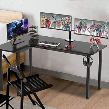 Dripex Gaming Tisch Schreibtisch 155CM Ergonomic Gaming Eckschreibtisch Computertisch Kohlefaseroberfläche mit Getränkehalter Kopfhörerhalter 155x110x77.5CM - 7