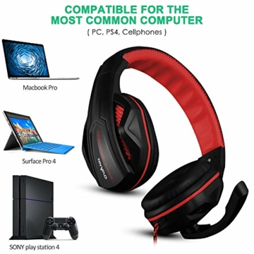 Gaming Headset, Dland 3.5mm verdrahteten Bass Stereo Noise Isolation Gaming-Kopfhörer mit Mikrofon für Laptop-Computer, Handy, PS4 und so on- Volume Control (schwarz und rot) - 6