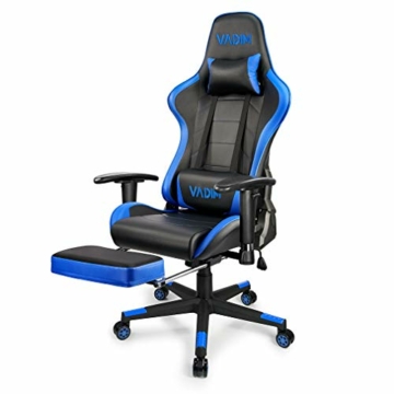 Gaming Stuhl Blau VADIM Ergonomischer Stuhl mit Fußstütze Computerstuhl 90-155 Grad verstellbar für die Arbeit zu Hause - 1
