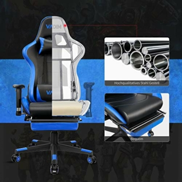 Gaming Stuhl Blau VADIM Ergonomischer Stuhl mit Fußstütze Computerstuhl 90-155 Grad verstellbar für die Arbeit zu Hause - 5