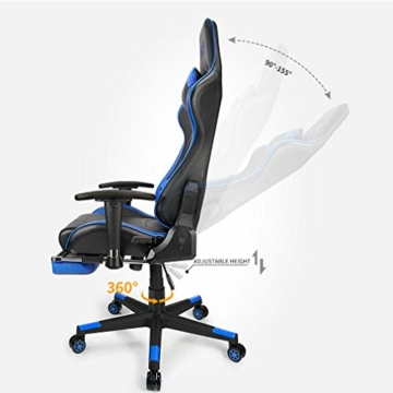 Gaming Stuhl Blau VADIM Ergonomischer Stuhl mit Fußstütze Computerstuhl 90-155 Grad verstellbar für die Arbeit zu Hause - 7