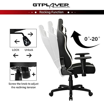 GTPLAYER Gaming Stuhl Stoff Bürostuhl Gamer Ergonomischer Stuhl Einstellbare Armlehne Einteiliger Stahlrahmen von der Leinen machartige Oberfläche Schwarz - 4