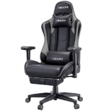 Hbada Gaming Stuhl Racing Stuhl Bürostuhl Chefsessel ergonomischer Drehstuhl Computerstuhl Kunstleder mit Fußstütze mit Kopfstütze und Ledenkissen Grau - 1