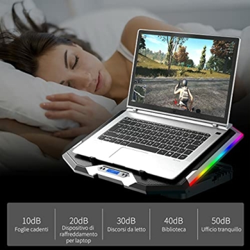 ICE COOREL K9 Laptop kühler/Notebook-Kühlhalterung, RGB-Gaming-Kühlpad für 12-17 Zoll, mit 6 leisen Lüftern, 5 höhenverstellbar, LCD-Bildschirm und 1 Handyhalterung… - 5
