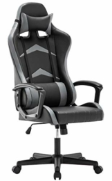 IntimaTe WM Heart Gaming Stuhl, Bürostuhl mit Verstellbarem Kopfkissen und Lendenkissen, Ergonomischer Schreibtischstuhl, Racingstuhl mit Hoher Rückenlehne (Grau) - 1