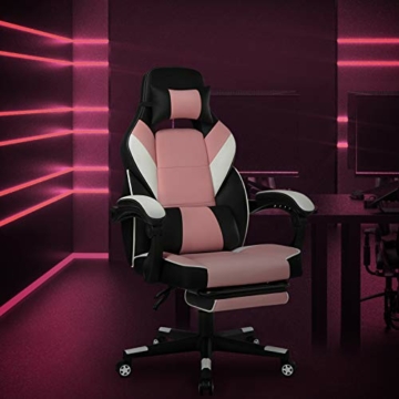 IntimaTe WM Heart Racing Stuhl mit Hoher Rückenlehne, Ergonomischer Gaming Stuhl, Bürostuhl aus Kunstleder (Pink) - 4