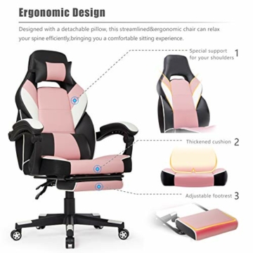 IntimaTe WM Heart Racing Stuhl mit Hoher Rückenlehne, Ergonomischer Gaming Stuhl, Bürostuhl aus Kunstleder (Pink) - 6