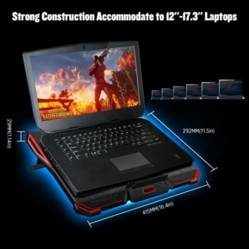 Laptop Kühler, Notebook Lüfter mit 5 Leisen Lüftern für 12-17,3 Zoll Laptop, Gaming Kühlpads mit Rotes LED Licht, Duale USB Anschlüsse, Höhe und Winkel Einstellbar, Ergonomisches Design - 2