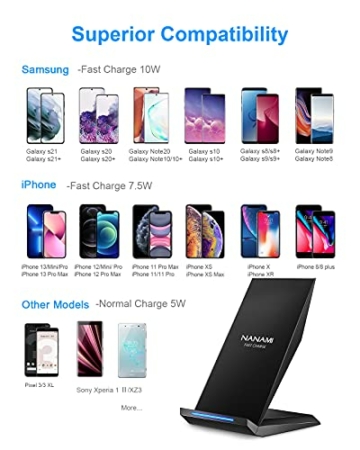 NANAMI Fast Wireless Charger,Induktive Ladestation für iPhone 13 12 pro 12 11 XS Max XR X 8 Plus,kabelloses Ladegerät Qi Charger Handy ladestation Schnell für Samsung Galaxy S21 S20 S10 S9 S8+ Note 20 - 3