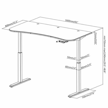 OPLITE - Supreme Desk - Gaming E-Sport-Tisch mit Verstellbarer Höhe 160x80x75 bis 124cm - 9