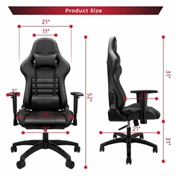 WANXJM Gaming-Stuhl mit Fußstütze, Computer Desk Office-Drehstuhl, ergonomisch, mit Kopfstützen-Lordosenstütze und Fußstütze,Blau - 2