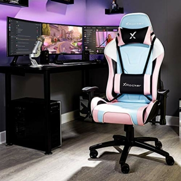 X Rocker Agility Ergonomischer Gaming Stuhl/Bürostuhl/Schreibtischstuhl mit Armlehnen und Wippfunktiondrehbar und Höhenverstellbar | weiß/Pink [ - 2