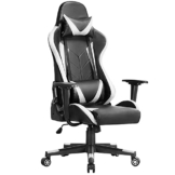 Yaheetech Gaming Stuhl Racing Stuhl Bürostuhl Hoch Rücken Computerstuhl Ergonomisches Design Drehstuhl mit Kopfstütze und Lendenkissen Kunstleder Weiß - 1