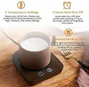GGF Tassenwärmer Kaffeewärmer mit 3 Temperatureinstellungen,Getränkewärmer mit Automatischer Abschaltung nach 4 Stunden für Büro,Hausgebrauch(Holzmaserung - 3
